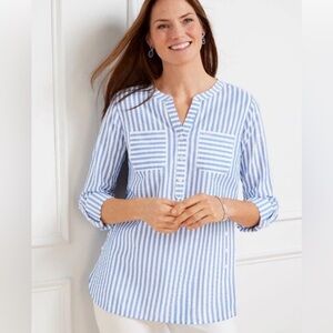 Talbots METALLIC SEERSUCKER SIDE BUTTON CAMP SHIRT size large